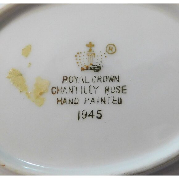 Royal Crown Chantilly Rose Porcelain Dish 1945 Hand Painted Floral Gold Trim - Picture 3 of 5